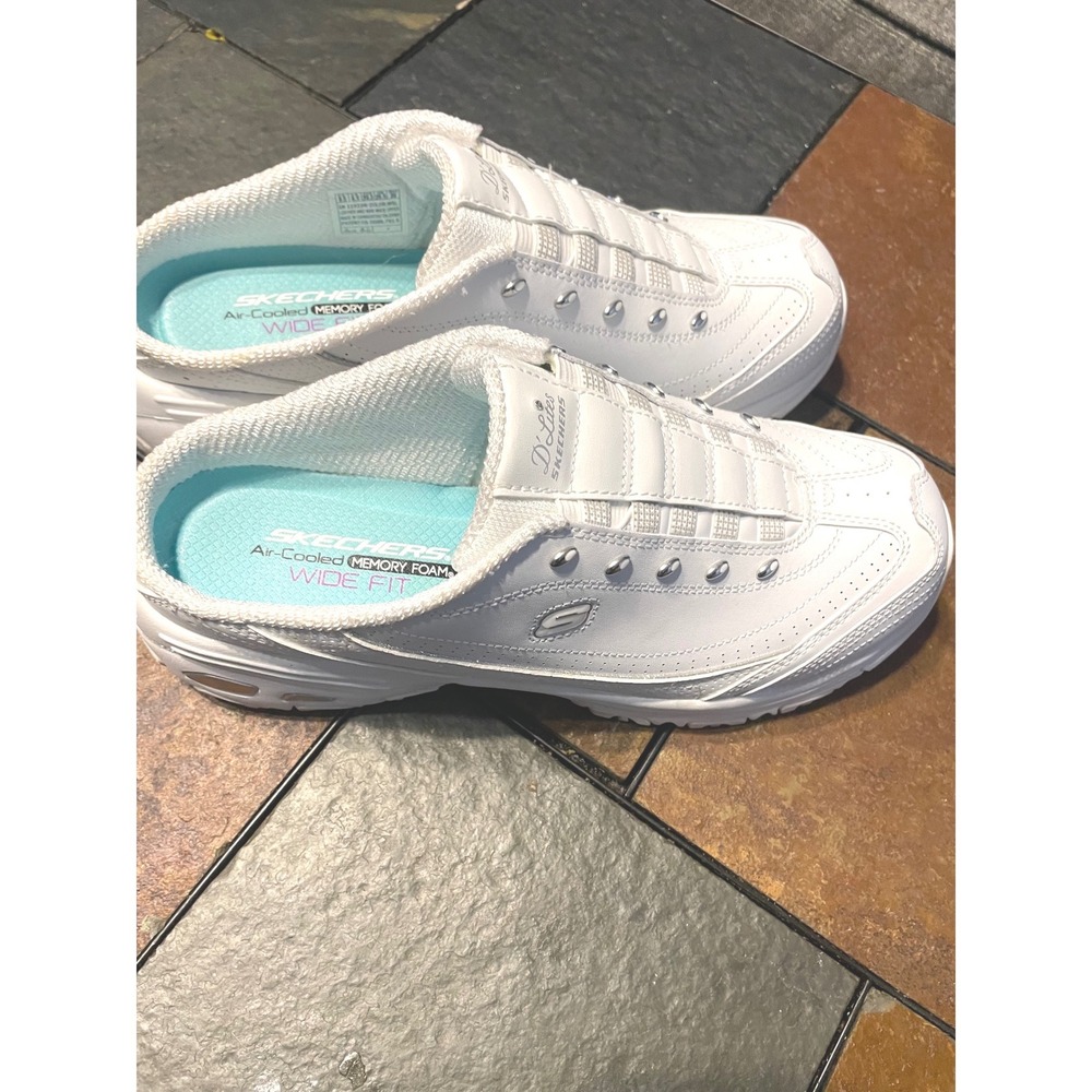 Skechers D'Lites Resilient White Leather Mule Sneakers Wide Fit  Womens 9.5